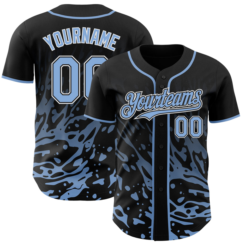 Custom Black Light Blue-White Fluid Liquid Wave Splatter Authentic Baseball Jersey
