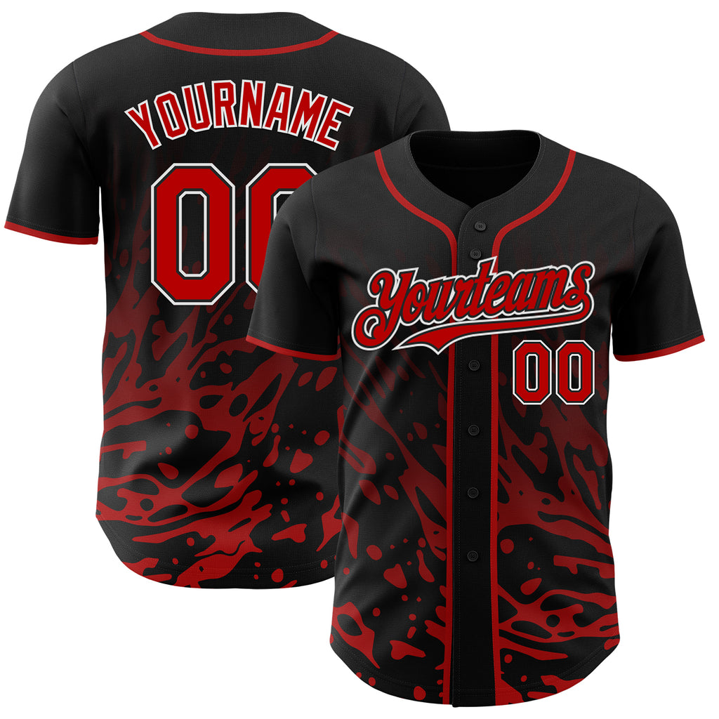 Custom Black Red-White Fluid Liquid Wave Splatter Authentic Baseball Jersey