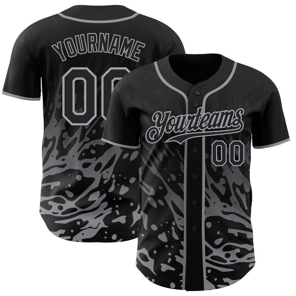 Custom Black-Gray Fluid Liquid Wave Splatter Authentic Baseball Jersey