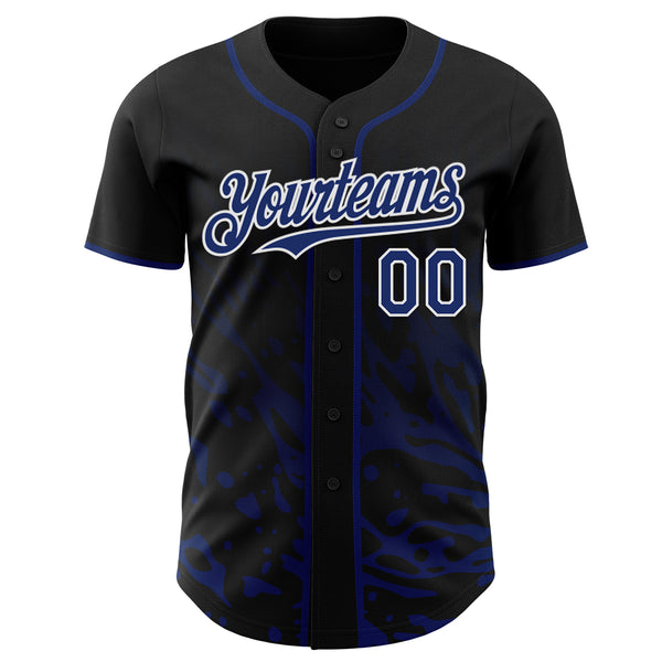 Custom Black Royal-White Fluid Liquid Wave Splatter Authentic Baseball Jersey