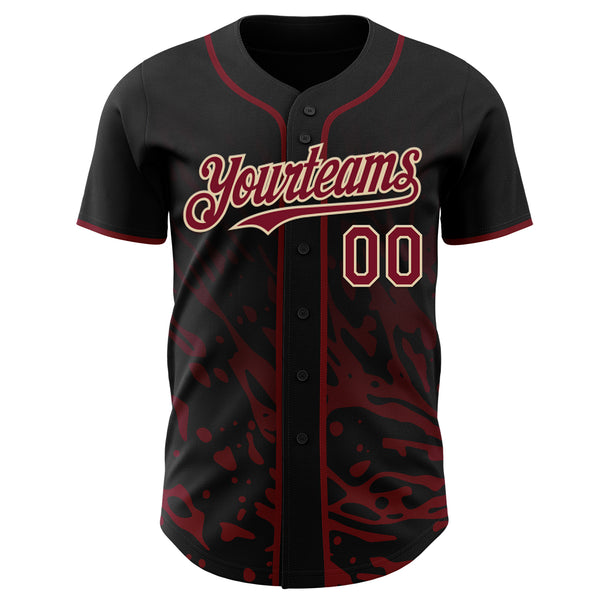 Custom Black Crimson-City Cream Fluid Liquid Wave Splatter Authentic Baseball Jersey