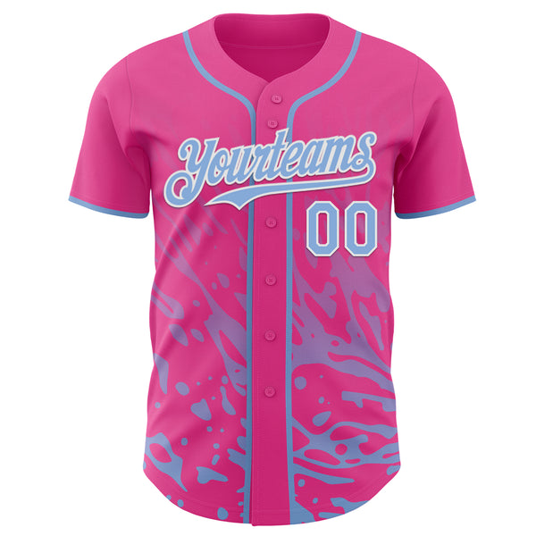 Custom Pink Light Blue-White Fluid Liquid Wave Splatter Authentic Baseball Jersey
