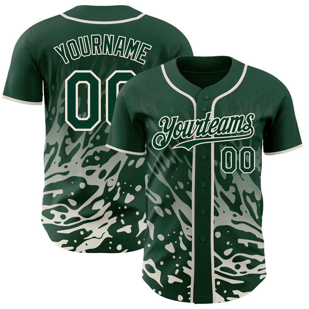 Custom Green-Cream Fluid Liquid Wave Splatter Authentic Baseball Jersey