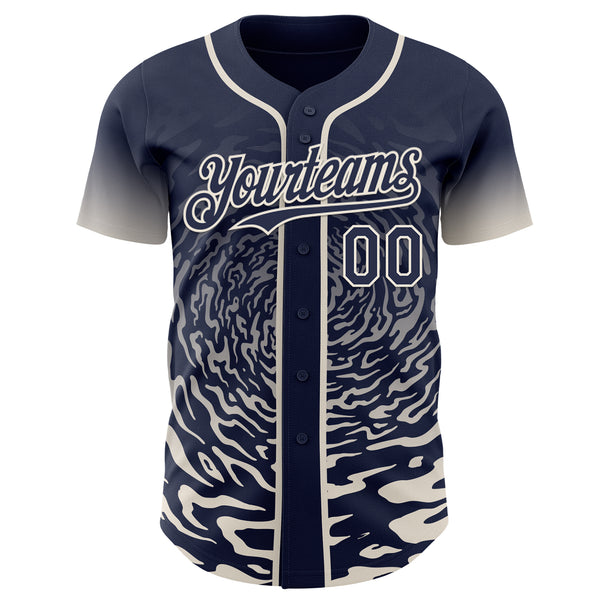 Custom Navy-Cream Fluid Wave Splatter Gradient Authentic Baseball Jersey