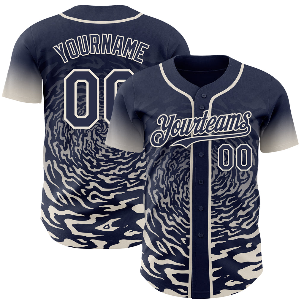 Custom Navy-Cream Fluid Wave Splatter Gradient Authentic Baseball Jersey