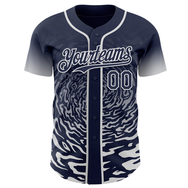 Custom Navy-White Fluid Wave Splatter Gradient Authentic Baseball Jersey