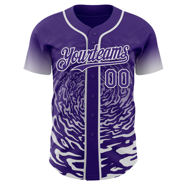 Custom Purple-White Fluid Wave Splatter Gradient Authentic Baseball Jersey