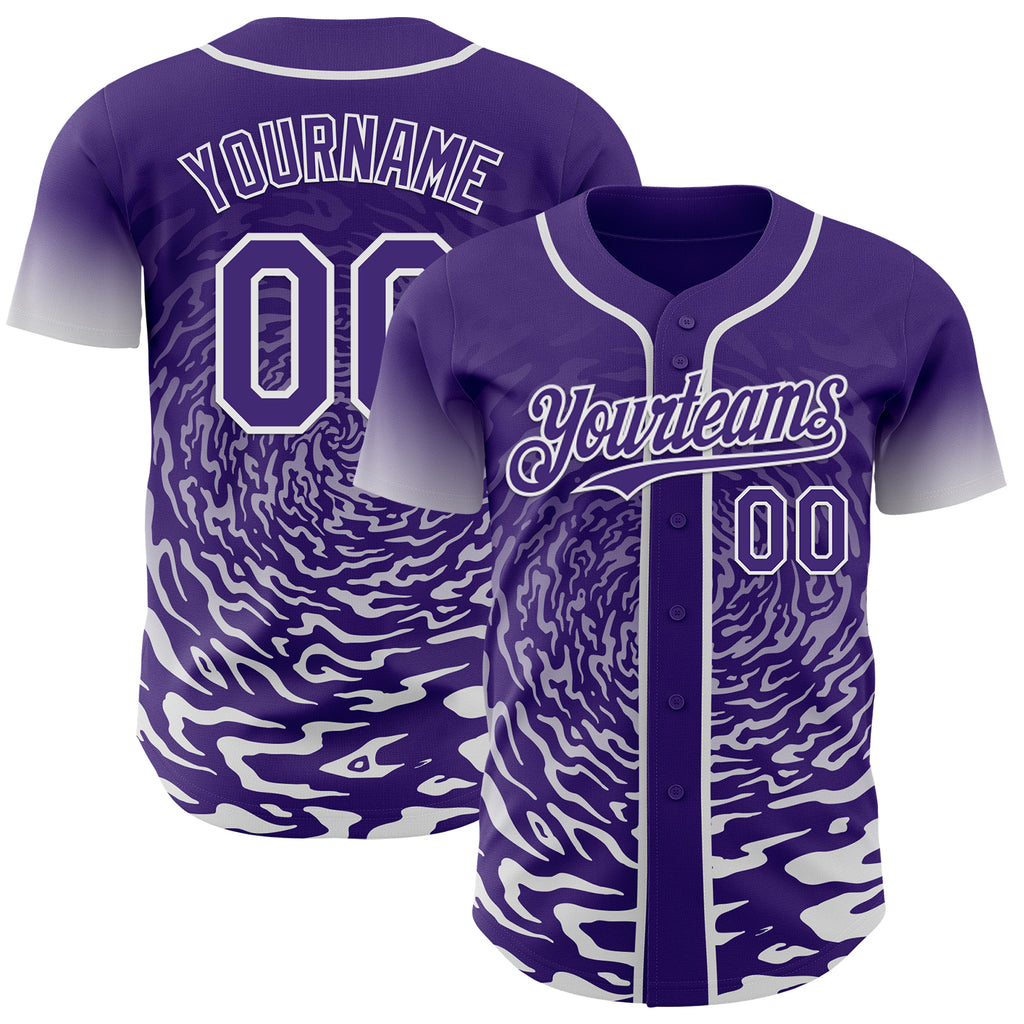 Custom Purple-White Fluid Wave Splatter Gradient Authentic Baseball Jersey