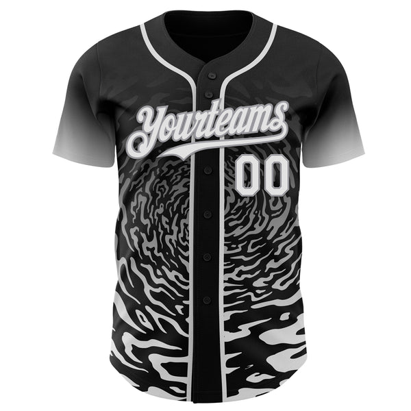Custom Black White-Gray Fluid Wave Splatter Gradient Authentic Baseball Jersey