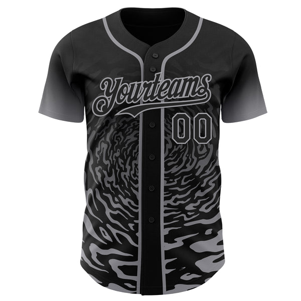 Custom Black-Gray Fluid Wave Splatter Gradient Authentic Baseball Jersey