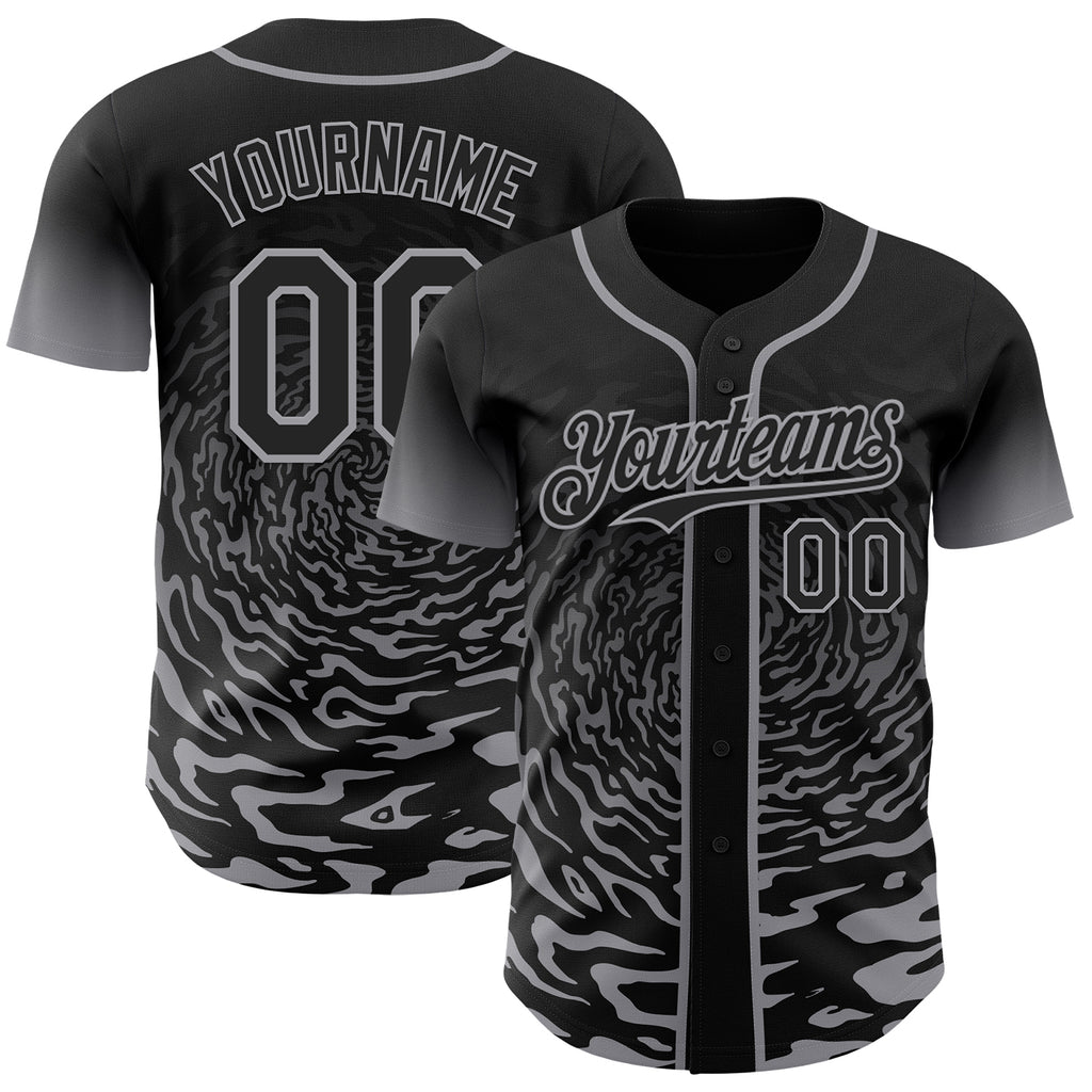 Custom Black-Gray Fluid Wave Splatter Gradient Authentic Baseball Jersey