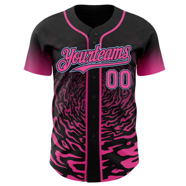 Custom Black Pink-Light Blue Fluid Wave Splatter Gradient Authentic Baseball Jersey