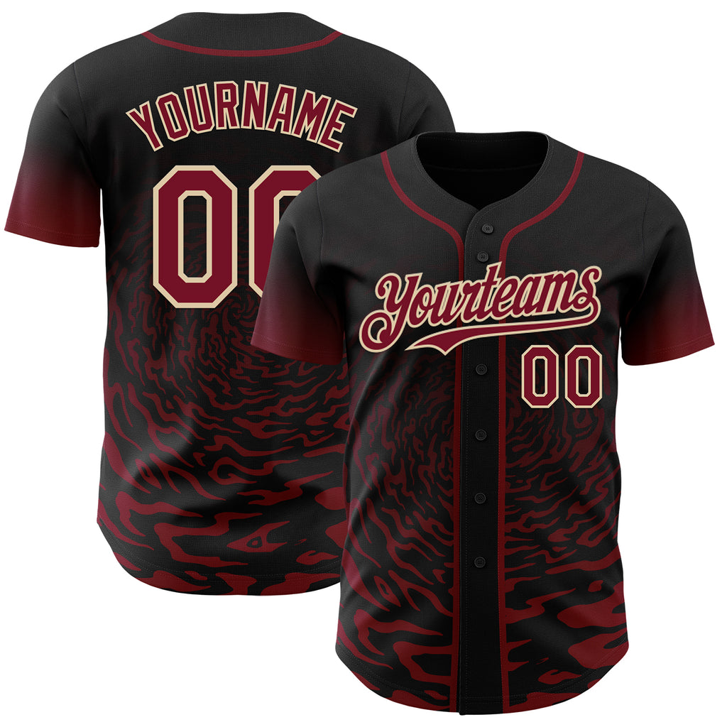 Custom Black Crimson-City Cream Fluid Wave Splatter Gradient Authentic Baseball Jersey
