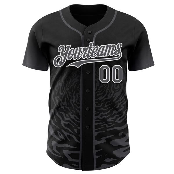 Custom Black Steel Gray-White Fluid Wave Splatter Gradient Authentic Baseball Jersey