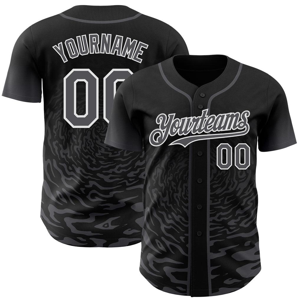 Custom Black Steel Gray-White Fluid Wave Splatter Gradient Authentic Baseball Jersey