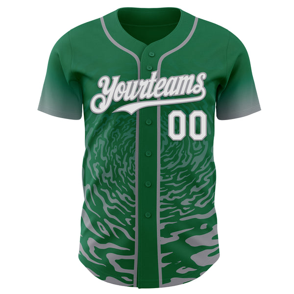 Custom Kelly Green White-Gray Fluid Wave Splatter Gradient Authentic Baseball Jersey