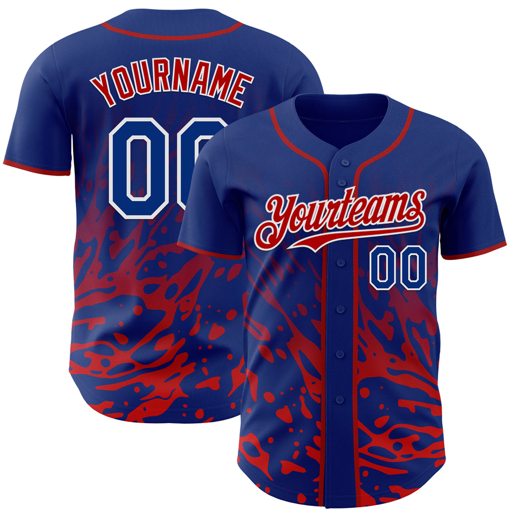 Custom Royal Red-White Fluid Liquid Wave Splatter Authentic Baseball Jersey