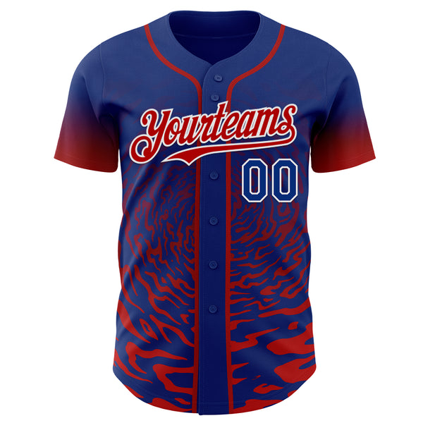 Custom Royal Red-White Fluid Wave Splatter Gradient Authentic Baseball Jersey