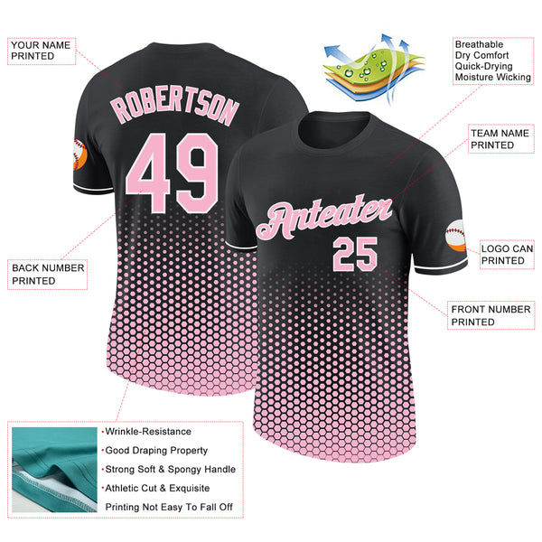 Custom Black Light Pink-White Geometric Hexagonal Dot Gradient Performance T-Shirt