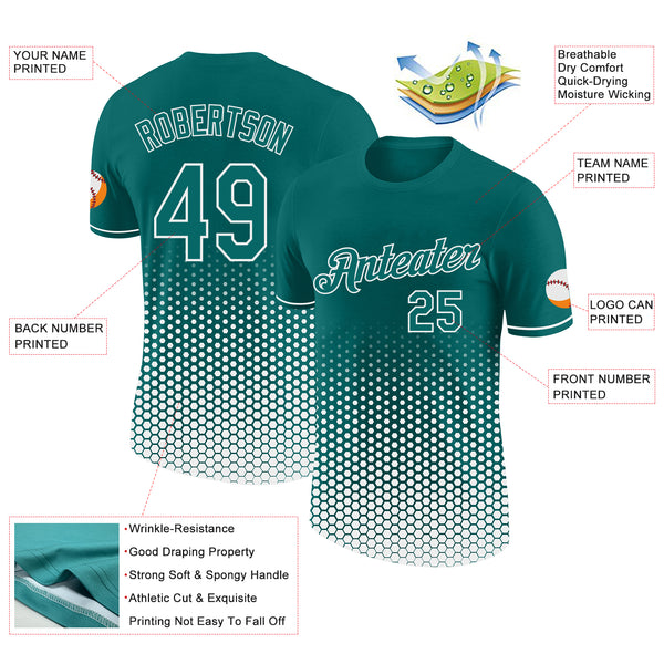 Custom Teal-White Geometric Hexagonal Dot Gradient Performance T-Shirt