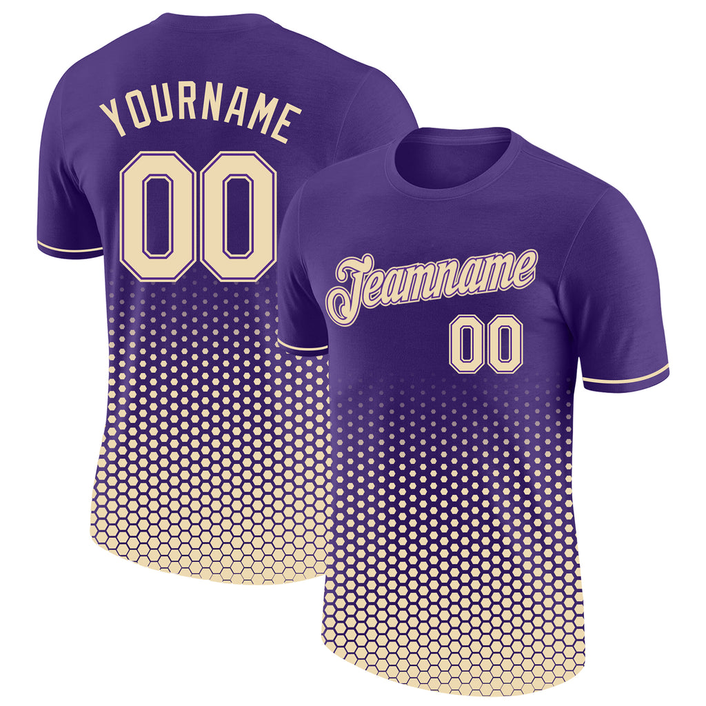 Custom Purple-Cream Geometric Hexagonal Dot Gradient Performance T-Shirt