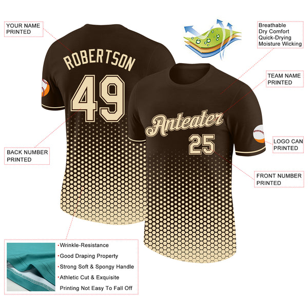 Custom Brown-Cream Geometric Hexagonal Dot Gradient Performance T-Shirt