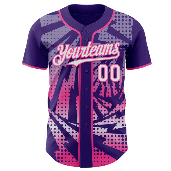 Custom Purple White-Pink Lightning Gradient Dot Authentic Baseball Jersey