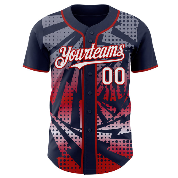 Custom Navy White-Red Lightning Gradient Dot Authentic Baseball Jersey