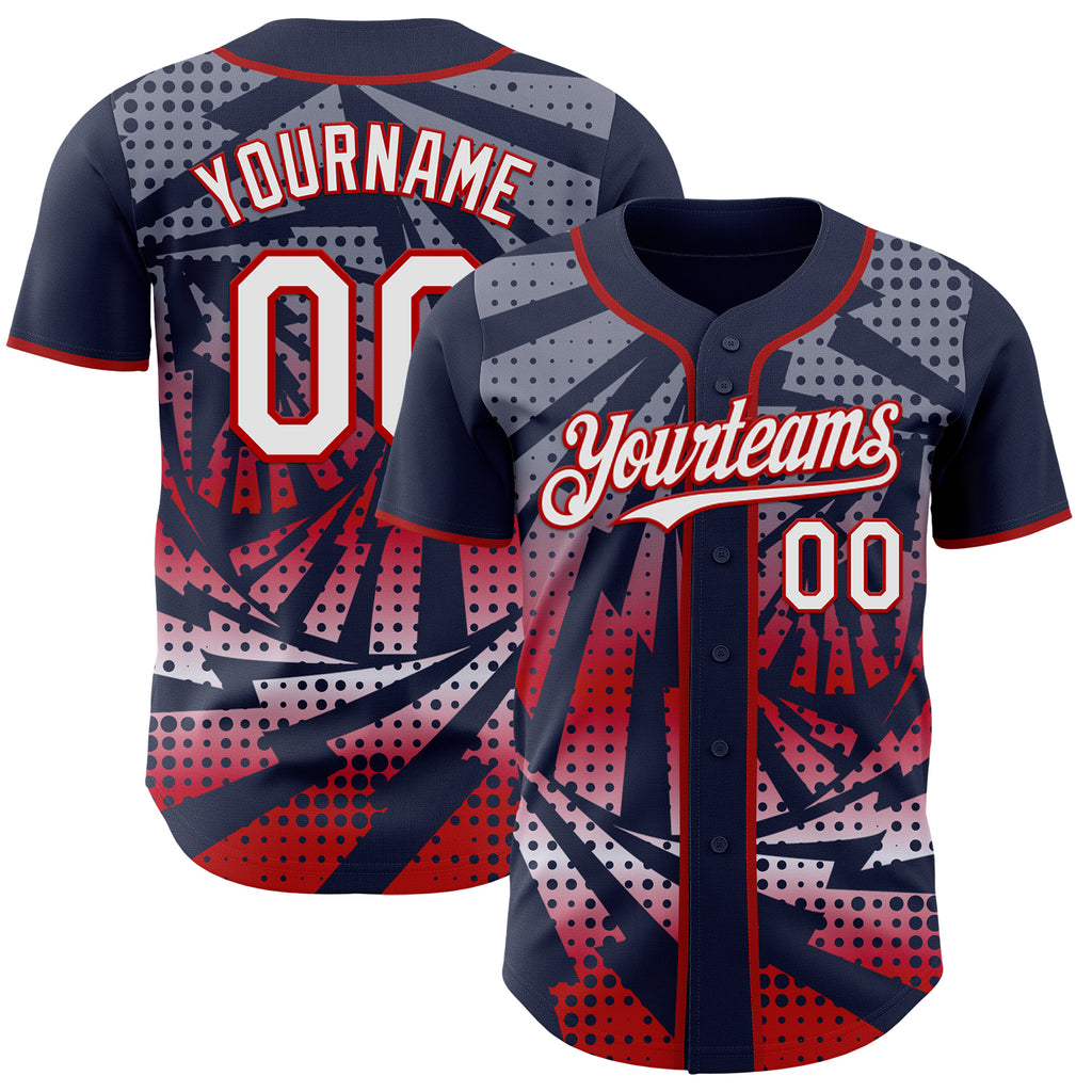 Custom Navy White-Red Lightning Gradient Dot Authentic Baseball Jersey