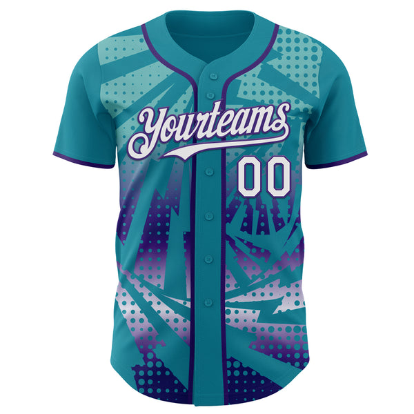 Custom Teal White-Purple Lightning Gradient Dot Authentic Baseball Jersey
