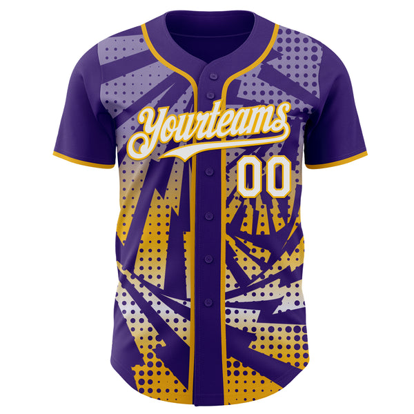 Custom Purple White-Gold Lightning Gradient Dot Authentic Baseball Jersey