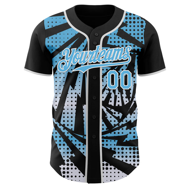 Custom Black Sky Blue-White Lightning Gradient Dot Authentic Baseball Jersey