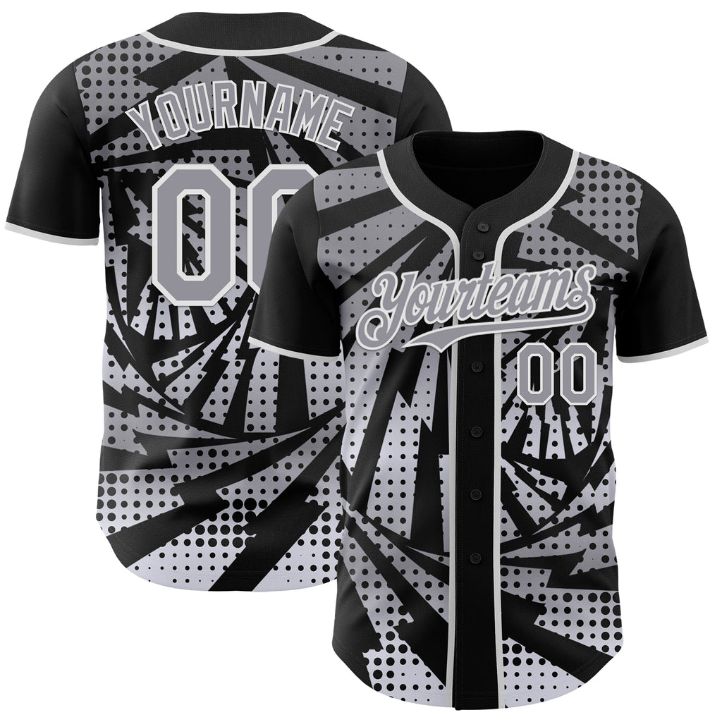 Custom Black Gray-White Lightning Gradient Dot Authentic Baseball Jersey