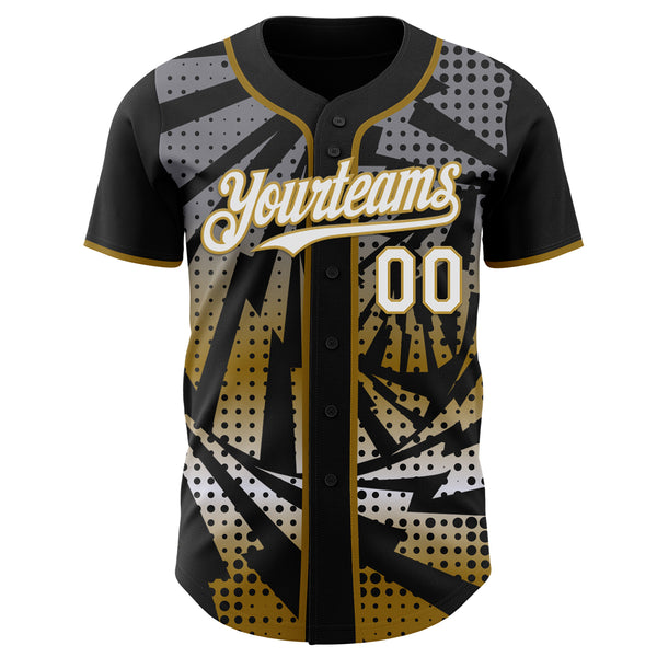 Custom Black White-Old Gold Lightning Gradient Dot Authentic Baseball Jersey
