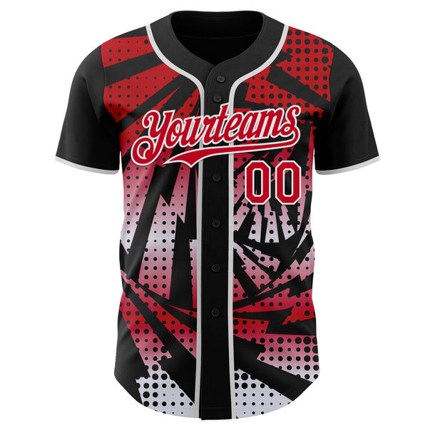 Custom Black Red-White Lightning Gradient Dot Authentic Baseball Jersey