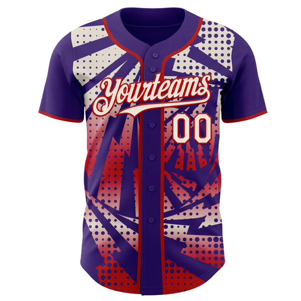 Custom Purple Cream-Red Lightning Gradient Dot Authentic Baseball Jersey