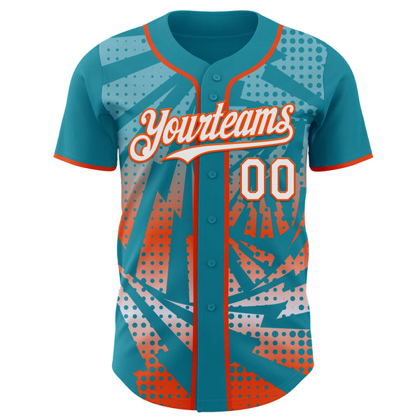 Custom Teal White-Orange Lightning Gradient Dot Authentic Baseball Jersey
