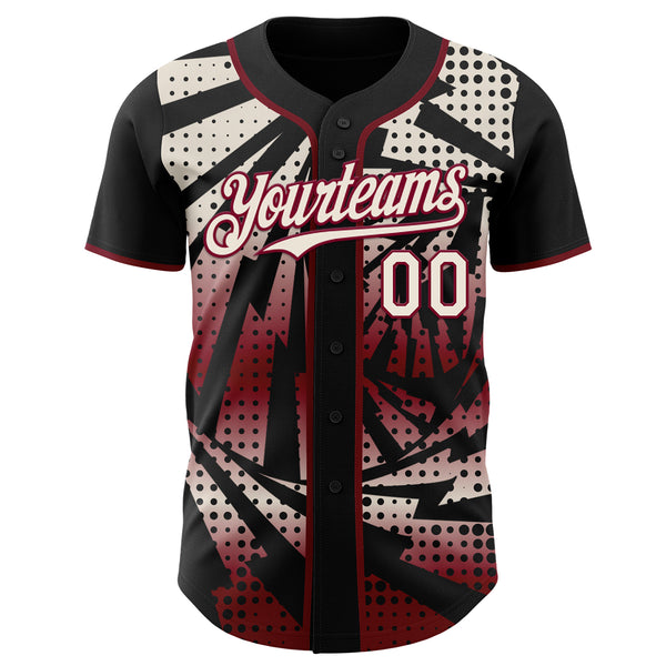 Custom Black Cream-Maroon Lightning Gradient Dot Authentic Baseball Jersey