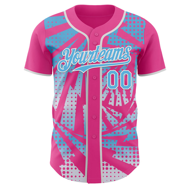 Custom Pink Sky Blue-White Lightning Gradient Dot Authentic Baseball Jersey
