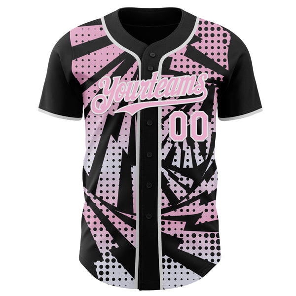 Custom Black Light Pink-White Lightning Gradient Dot Authentic Baseball Jersey