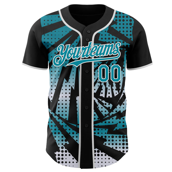 Custom Black Teal-White Lightning Gradient Dot Authentic Baseball Jersey