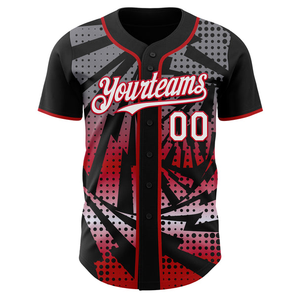 Custom Black White-Red Lightning Gradient Dot Authentic Baseball Jersey
