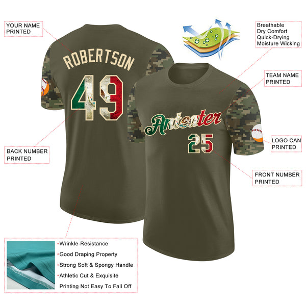 Custom Olive Vintage Mexican Flag-Cream Camo Two Tone Performance T-Shirt