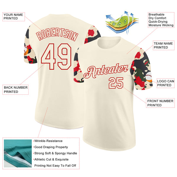 Custom Cream-Red Camo Two Tone Performance T-Shirt