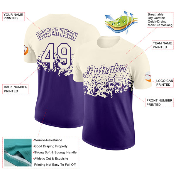 Custom Cream-Purple Fade Geometric Splatter Fragmented Shards Performance T-Shirt