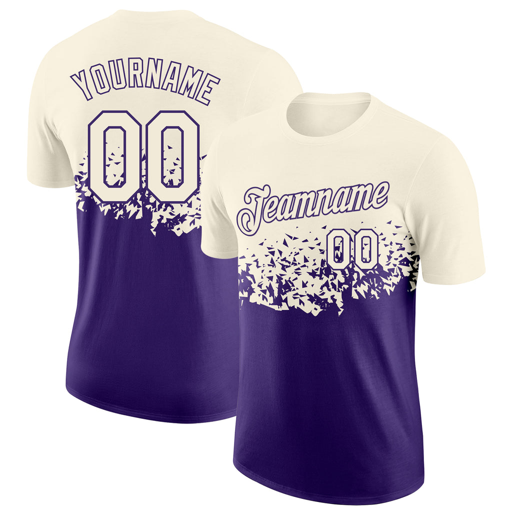 Custom Cream-Purple Fade Geometric Splatter Fragmented Shards Performance T-Shirt
