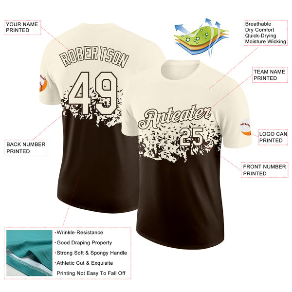 Custom Cream-Brown Fade Geometric Splatter Fragmented Shards Performance T-Shirt
