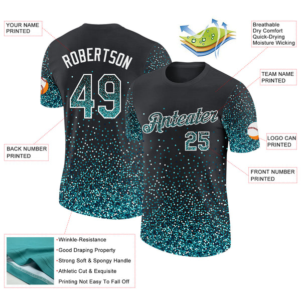 Custom Black Teal-White Colorful Sparkle Gradient Dots Performance T-Shirt