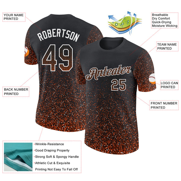 Custom Black Orange-White Colorful Sparkle Gradient Dots Performance T-Shirt