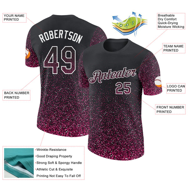 Custom Black Pink-White Colorful Sparkle Gradient Dots Performance T-Shirt